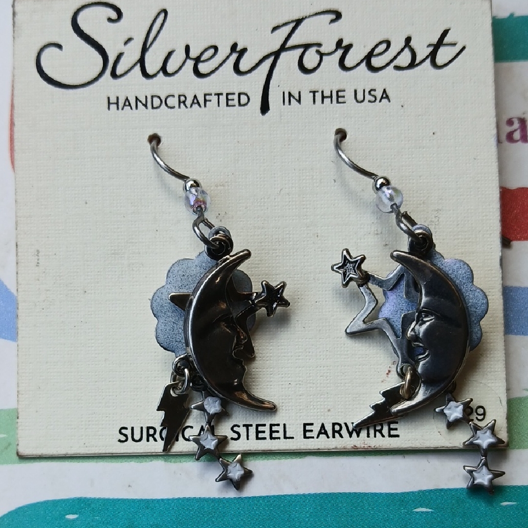 Earrings Surgical Steel Earwire Dangling Moon Star Lightening Clouds 28$